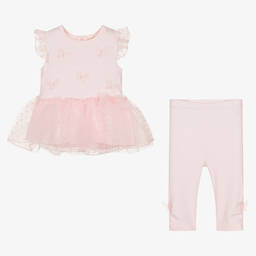 مينتيني بيبي-Baby Girls Pink Cotton Leggings Set | Childrensalon Outlet