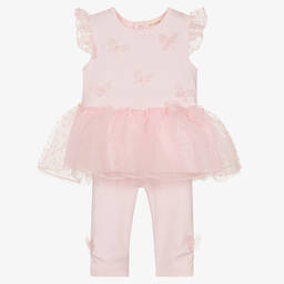 مينتيني بيبي-Baby Girls Pink Cotton Leggings Set | Childrensalon Outlet