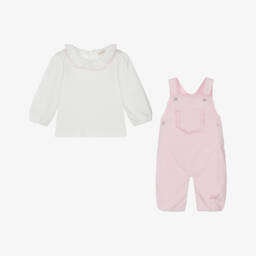 Mintini Baby-Baby Girls Pink Cotton Needlecord Dungaree Set | Childrensalon Outlet