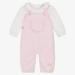 Mintini Baby-Baby Girls Pink Cotton Needlecord Dungaree Set | Childrensalon Outlet