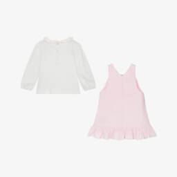 Mintini Baby-Baby Girls Pink Cotton Pinafore Dress Set with Ruffle Trim | Childrensalon Outlet