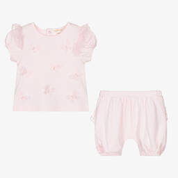 مينتيني بيبي-Baby Girls Pink Cotton Shorts Set | Childrensalon Outlet