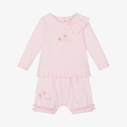 Mintini Baby-Baby Girls Pink Cotton Shorts Set | Childrensalon Outlet