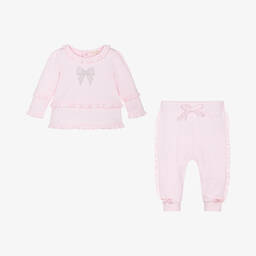 Mintini Baby-Baby Girls Pink Cotton Tracksuit | Childrensalon Outlet