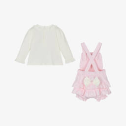 Mintini Baby-Baby Girls Pink & Ivory Cotton Jersey Dungaree Shorts Set | Childrensalon Outlet