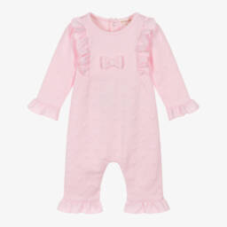 Mintini Baby-Baby Girls Pink Jersey Romper with Quilted Hearts | Childrensalon Outlet