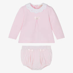 Mintini Baby-Baby Girls Pink Jersey & Velour Shorts Set | Childrensalon Outlet