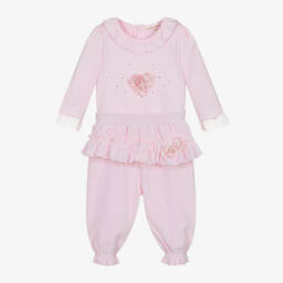 Mintini Baby-Baby Girls Pink Jersey & Velour Trouser Set | Childrensalon Outlet
