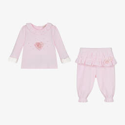 Mintini Baby-Baby Girls Pink Jersey & Velour Trouser Set | Childrensalon Outlet