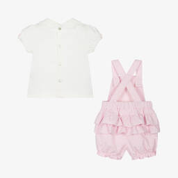 Mintini Baby-Baby Girls Pink Matelassé Dungaree Set | Childrensalon Outlet