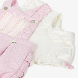 Mintini Baby-Baby Girls Pink Matelassé Dungaree Set | Childrensalon Outlet