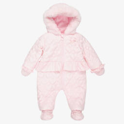 Mintini Baby-Baby Girls Pink Quilted Heart Snowsuit | Childrensalon Outlet