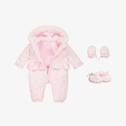Mintini Baby-Baby Girls Pink Quilted Heart Snowsuit | Childrensalon Outlet