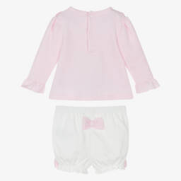 Mintini Baby-Baby Girls Pink & White Cotton Shorts Set with Bows | Childrensalon Outlet