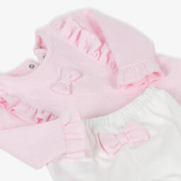 Mintini Baby-Baby Girls Pink & White Cotton Shorts Set with Bows | Childrensalon Outlet