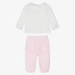 Mintini Baby-Baby Girls Pink & White Cotton Trouser Set | Childrensalon Outlet