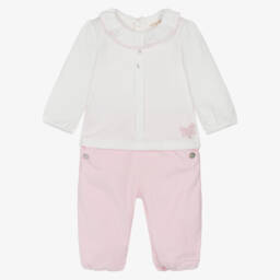 Mintini Baby-Baby Girls Pink & White Cotton Trouser Set | Childrensalon Outlet