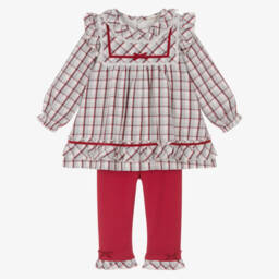 Mintini Baby-Baby Girls Red & Grey Check Top & Leggings Set  | Childrensalon Outlet