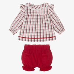 Mintini Baby-Baby Girls Red & Grey Check Top & Shorts Set  | Childrensalon Outlet