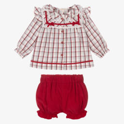 Mintini Baby-Baby Girls Red & Grey Check Top & Shorts Set  | Childrensalon Outlet
