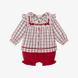 Mintini Baby-Baby Girls Red & Grey Check Top & Shorts Set  | Childrensalon Outlet