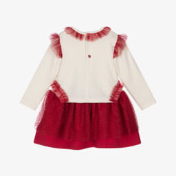 Mintini Baby-Baby Girls Red & Ivory Jersey Dress with Tulle Trims | Childrensalon Outlet