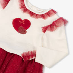 Mintini Baby-Baby Girls Red & Ivory Jersey Dress with Tulle Trims | Childrensalon Outlet