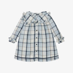 Mintini Baby-Baby Girls White & Blue Cotton Tartan Dress | Childrensalon Outlet