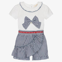 مينتيني بيبي-Baby Girls White & Blue Skort Set | Childrensalon Outlet