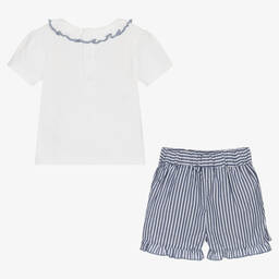 مينتيني بيبي-Baby Girls White & Blue Skort Set | Childrensalon Outlet