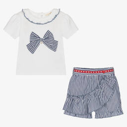 مينتيني بيبي-Baby Girls White & Blue Skort Set | Childrensalon Outlet
