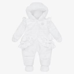 Mintini Baby-Baby Girls White Padded Snowsuit with Mittens & Booties | Childrensalon Outlet