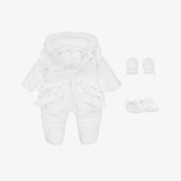 Mintini Baby-Baby Girls White Padded Snowsuit with Mittens & Booties | Childrensalon Outlet