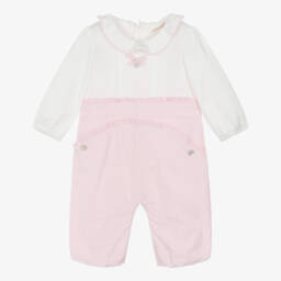 Mintini Baby-Baby Girls White & Pink Cotton Romper | Childrensalon Outlet
