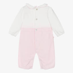 Mintini Baby-Baby Girls White & Pink Cotton Romper | Childrensalon Outlet