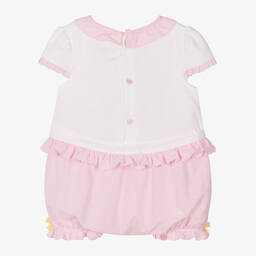 Mintini Baby-Baby Girls White & Pink Cotton Shortie | Childrensalon Outlet