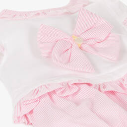 Mintini Baby-Baby Girls White & Pink Cotton Shortie | Childrensalon Outlet
