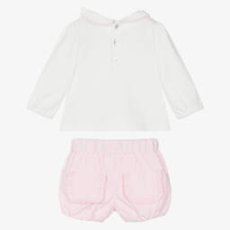Mintini Baby-Baby Girls White & Pink Needlecord Shorts Set | Childrensalon Outlet
