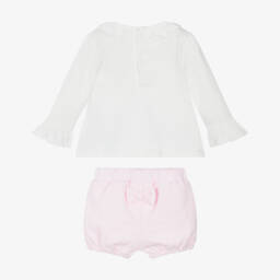 Mintini Baby-Baby Girls White Top & Pink Jersey Shorts Set | Childrensalon Outlet