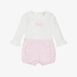 Mintini Baby-Baby Girls White Top & Pink Jersey Shorts Set | Childrensalon Outlet