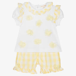 مينتيني بيبي-Baby Girls White & Yellow Shorts Set | Childrensalon Outlet