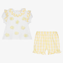 مينتيني بيبي-Baby Girls White & Yellow Shorts Set | Childrensalon Outlet