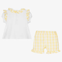 مينتيني بيبي-Baby Girls White & Yellow Shorts Set | Childrensalon Outlet