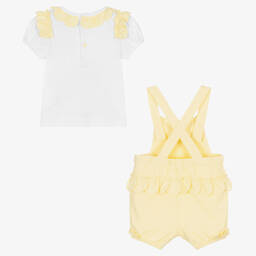 Mintini Baby-Baby Girls Yellow Cotton Dungaree Set | Childrensalon Outlet