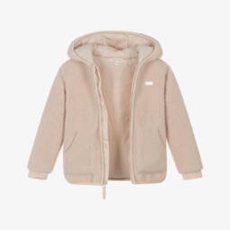 Mintini Baby-Beige Borg Fleece Hooded Jacket with Ears | Childrensalon Outlet