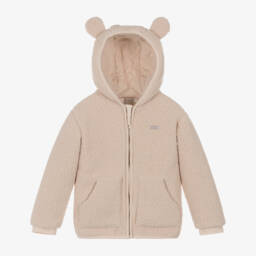 Mintini Baby-Beige Borg Fleece Hooded Jacket with Ears | Childrensalon Outlet
