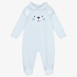 Mintini Baby-Blue Cotton Bear Babygrow | Childrensalon Outlet