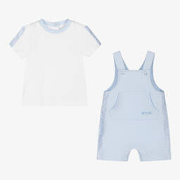 Mintini Baby-Blue Dungaree Shorts Set | Childrensalon Outlet