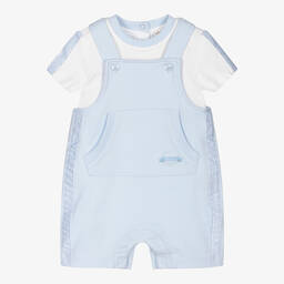 Mintini Baby-Blue Dungaree Shorts Set | Childrensalon Outlet