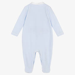 Mintini Baby-Blue Smocked Velour Babygrow | Childrensalon Outlet
